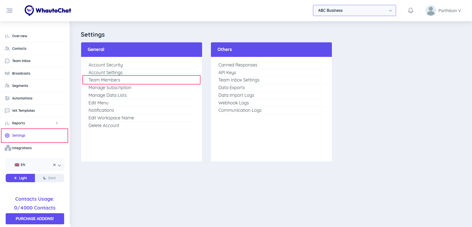 Navigate to Team Members