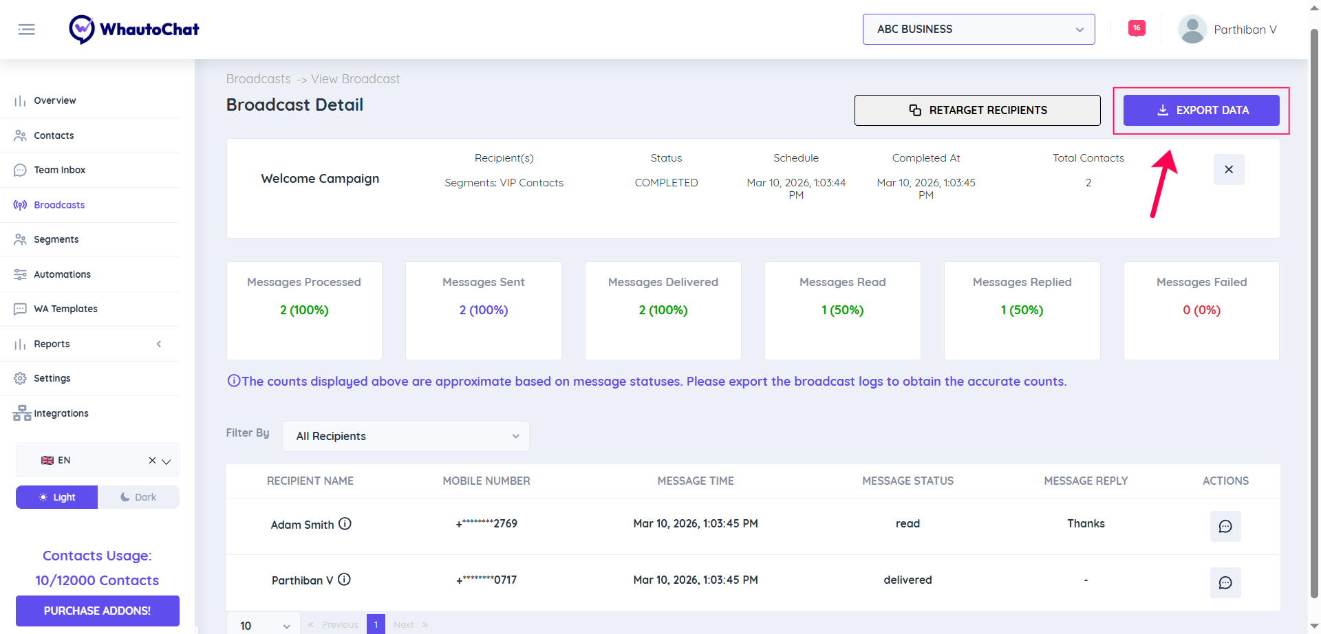 Export Broadcast Data