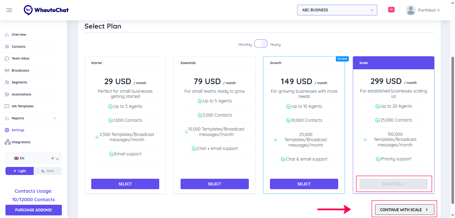 Select Your New Plan