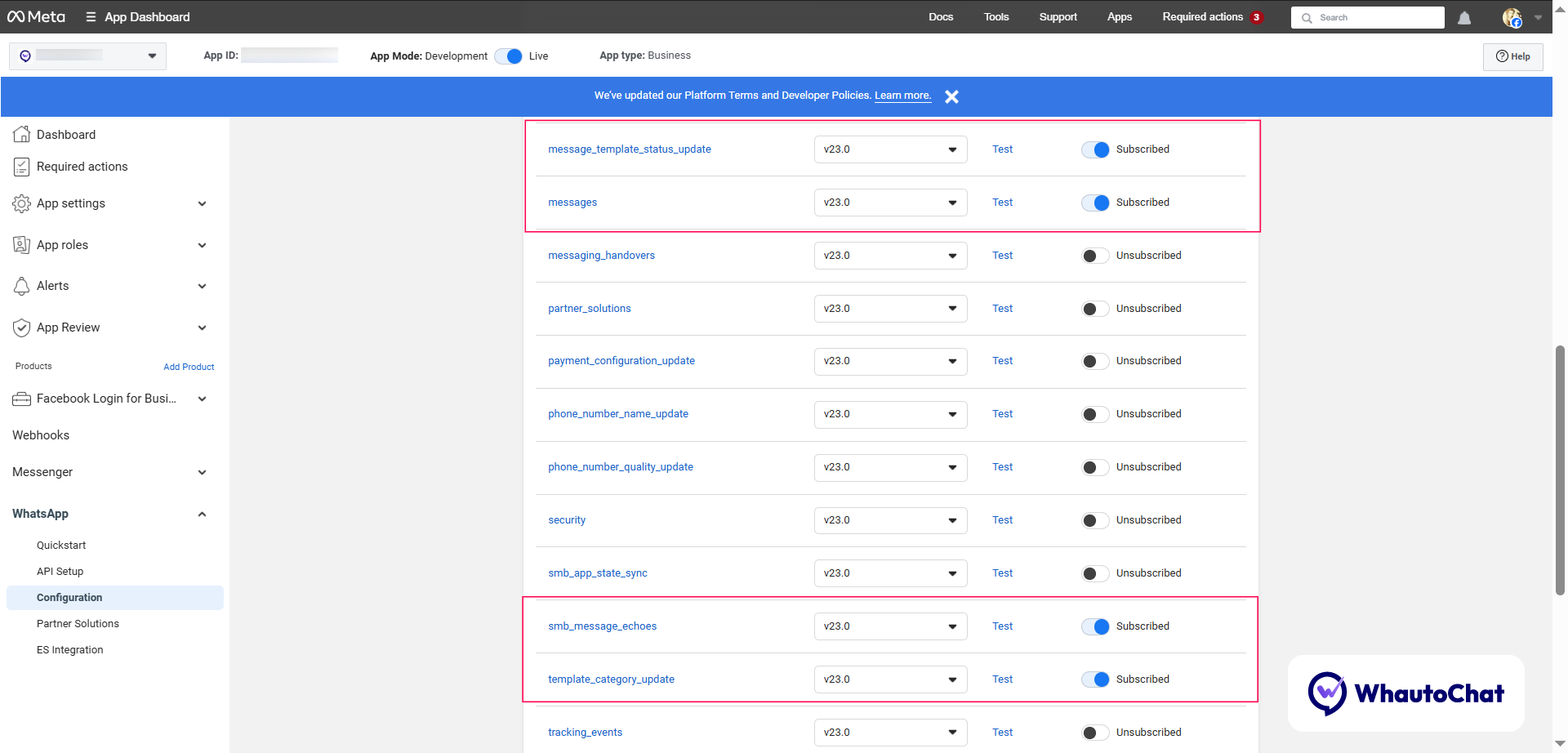 WhatsApp Webhook Fields