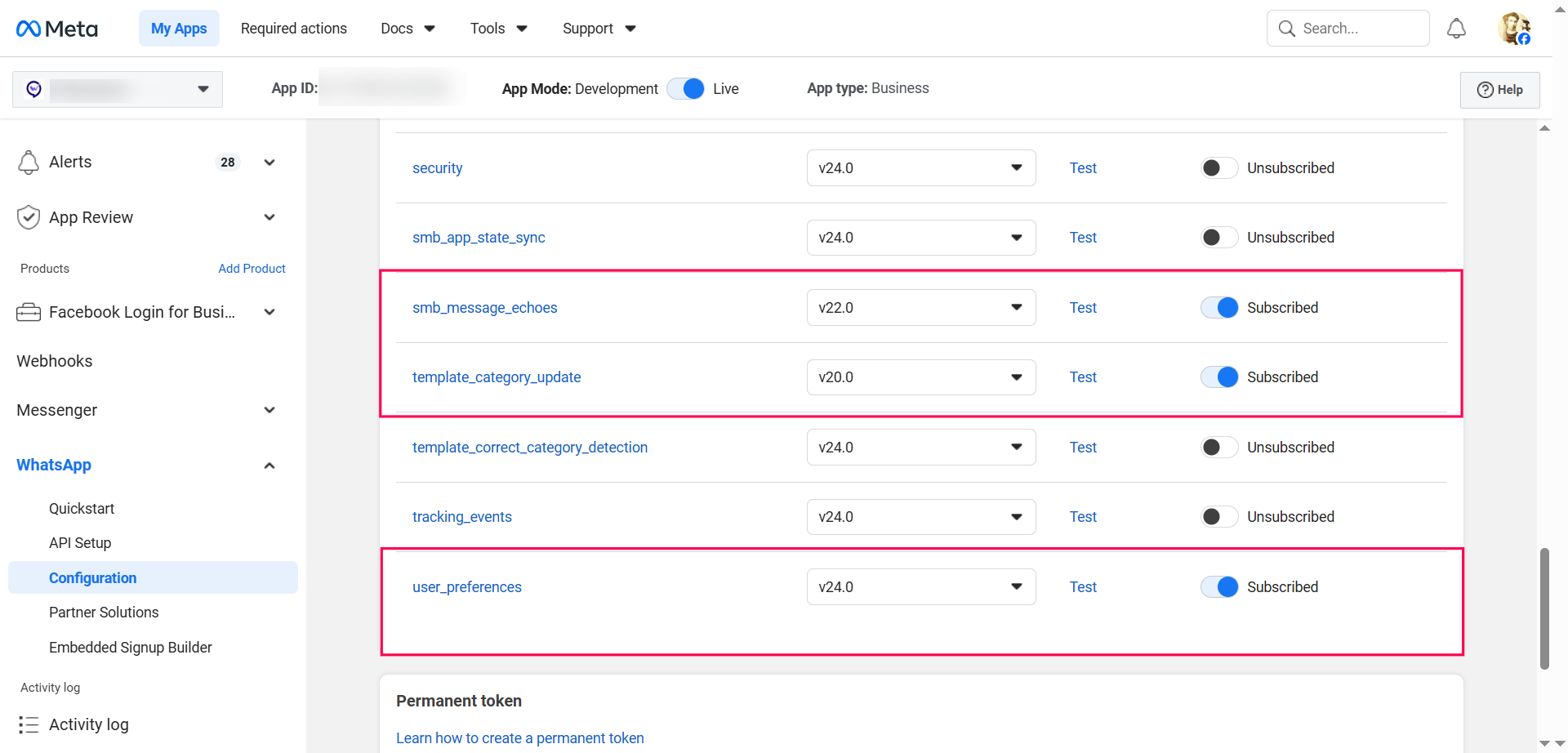 WhatsApp Webhook Fields